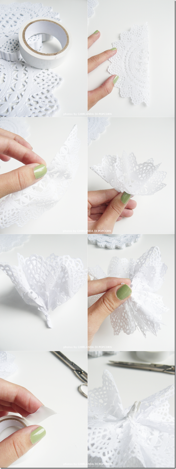 DIY doilies pompon {handmade by Ghirlanda di Popcorn}, tutorial per fai da te nozze