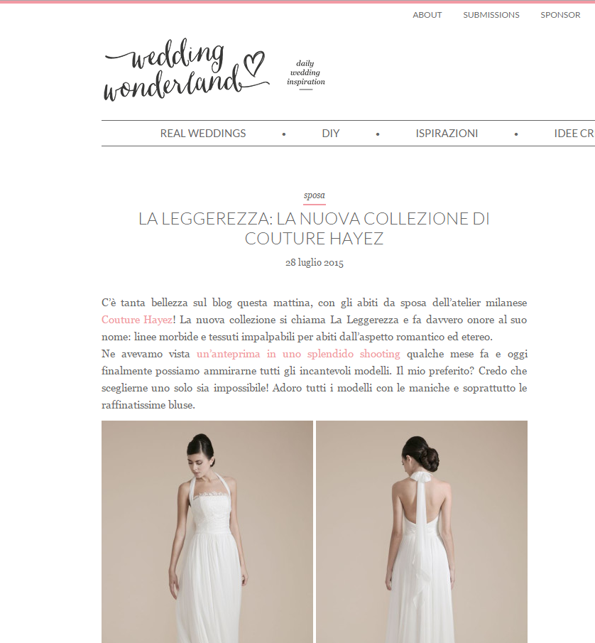 Couture Hayez su Wedding wonderland