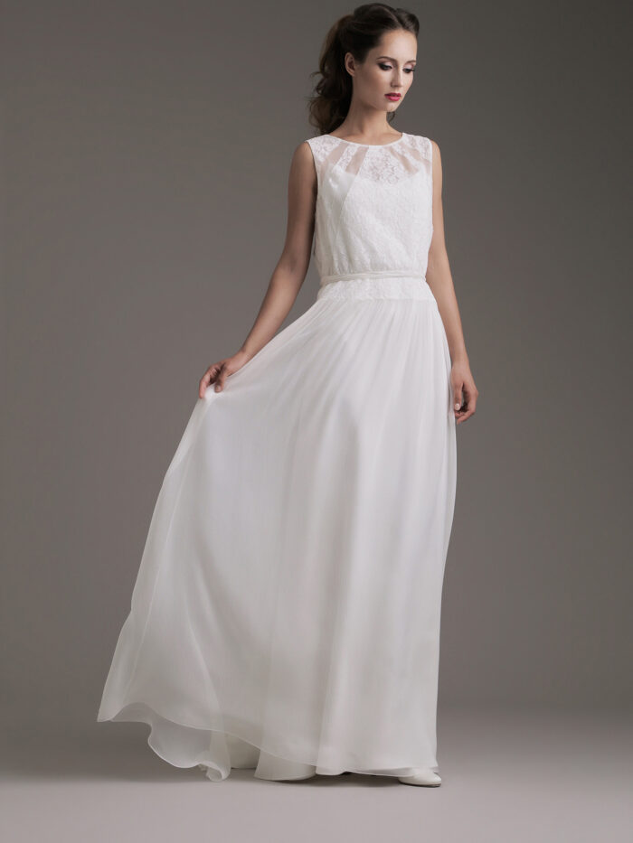 abito sposa in chiffon, abito sposa motivi geometrici, abiti sposa leggeri