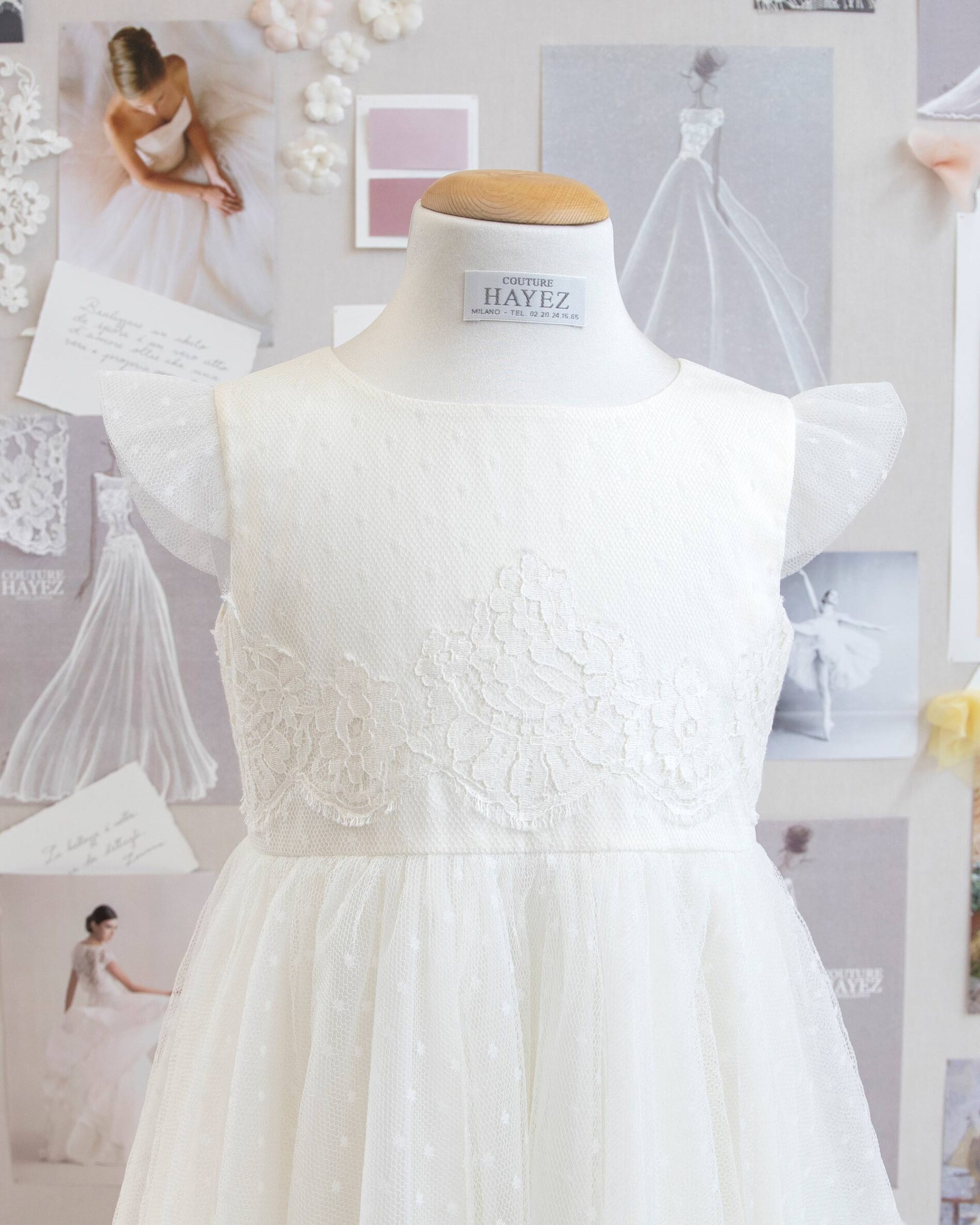 abito bambina damigella matrimonio in tulle e pizzo avorio made in italy