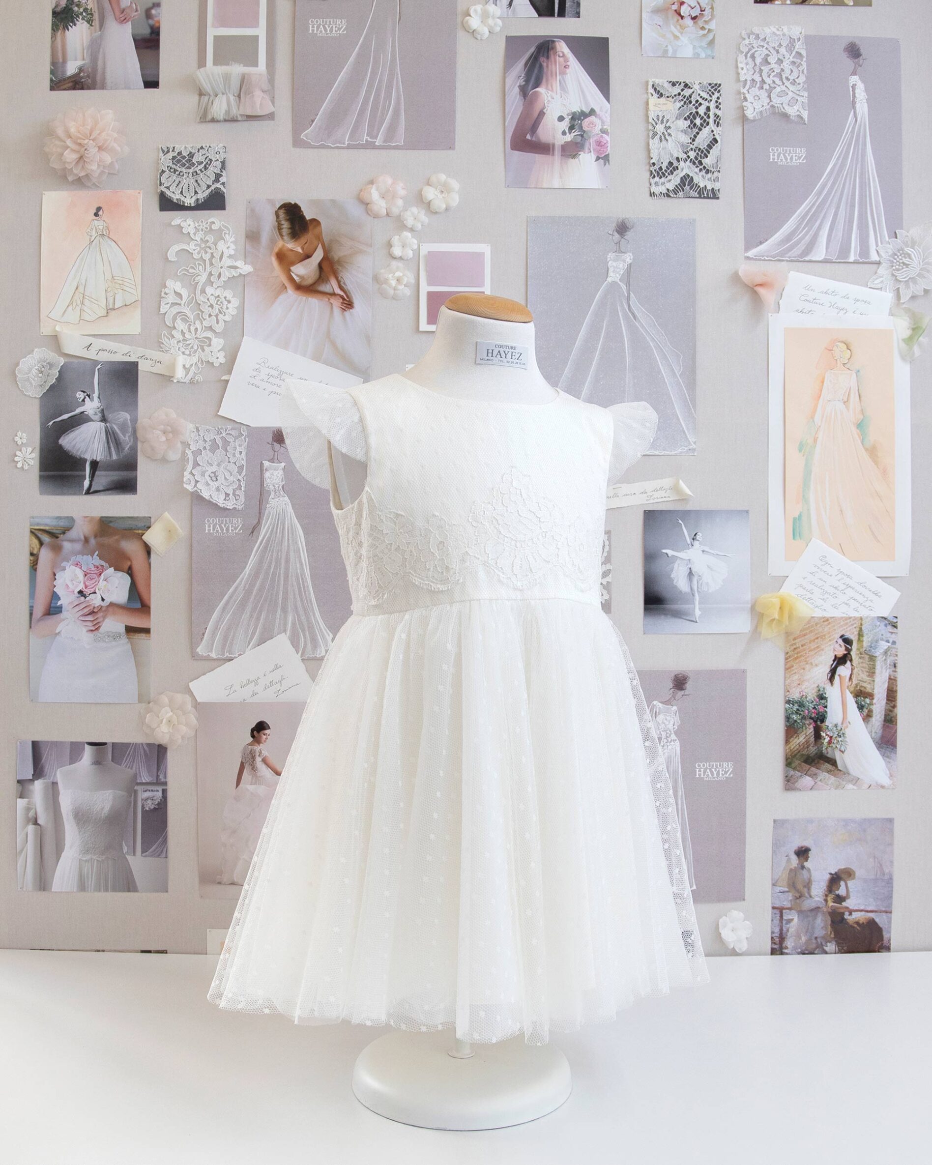 abito per bambina sartoriale in tulle plumetis e pizzo chantilly 4 5 anni