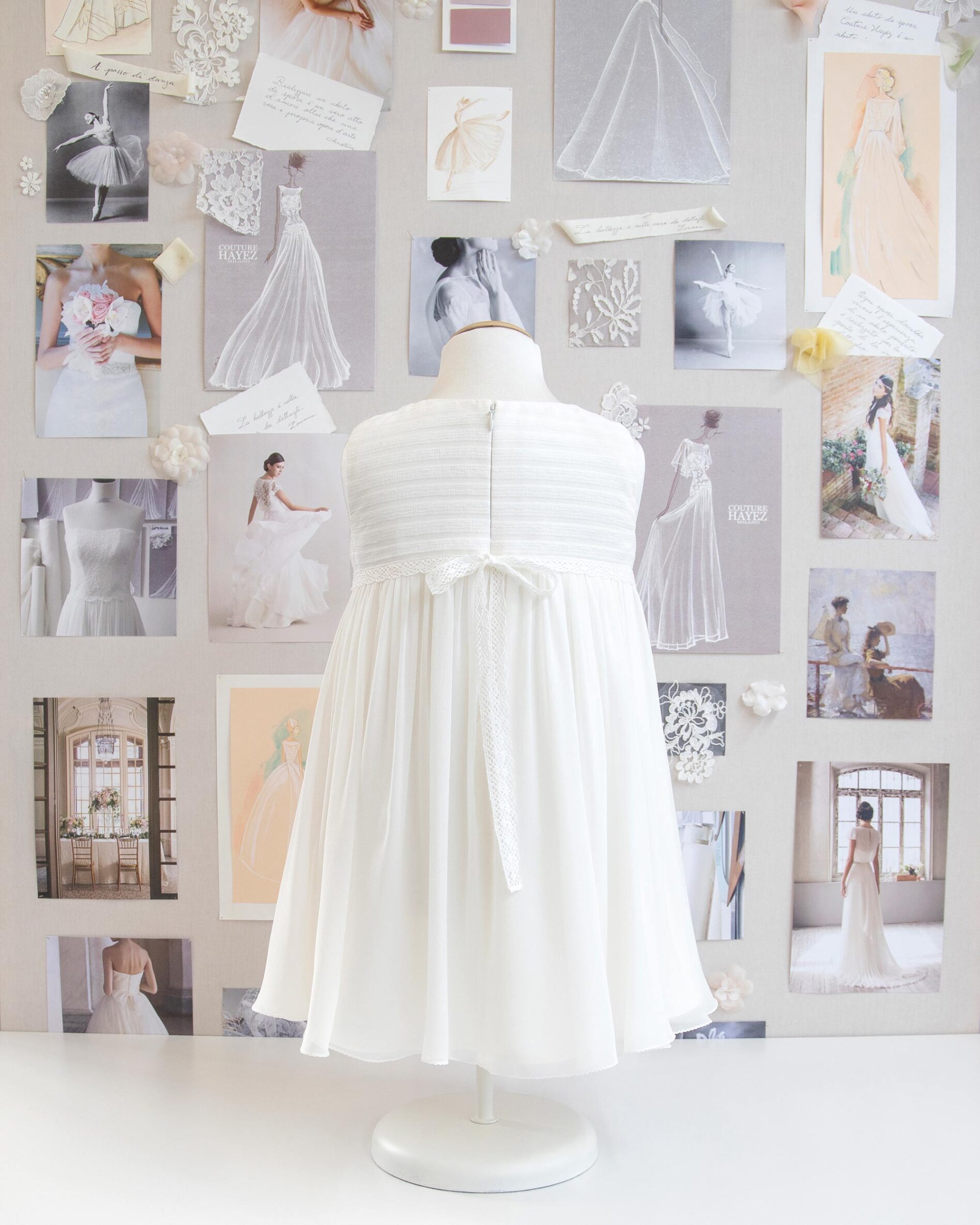 abito damigella bimba bianco in georgette di seta sartoriale, abito da damigella bambina senza maniche bianco