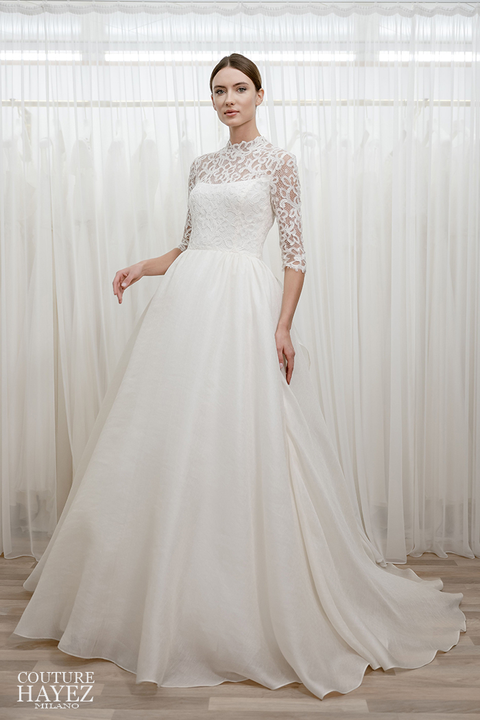 Abito da sposa ampio stile principessa in organza seta e pizzo