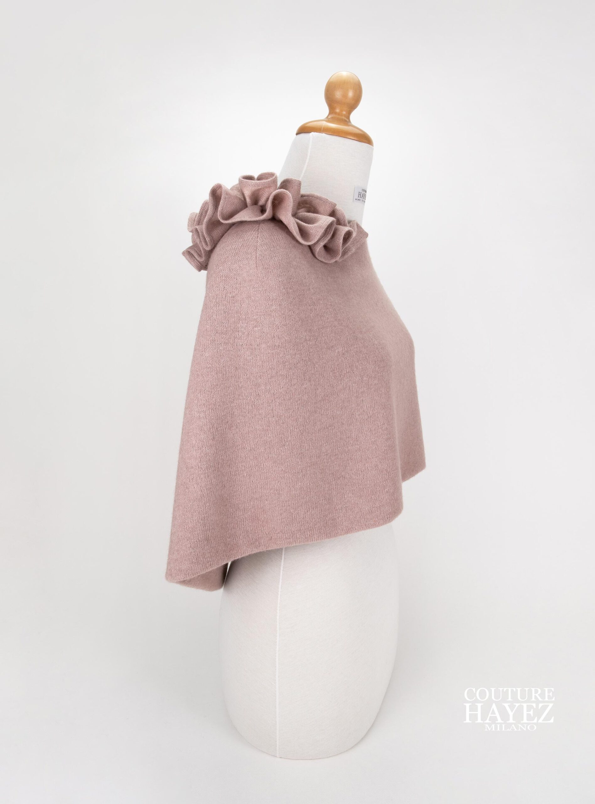 coprispalle cerimonia donna invernale, coprispalle lana con ruche su spalla color cipria scuro