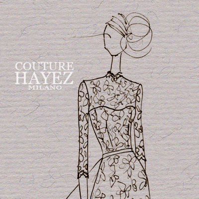 figurino abito da sposa con collo alto Couture Hayez Milano Atelier