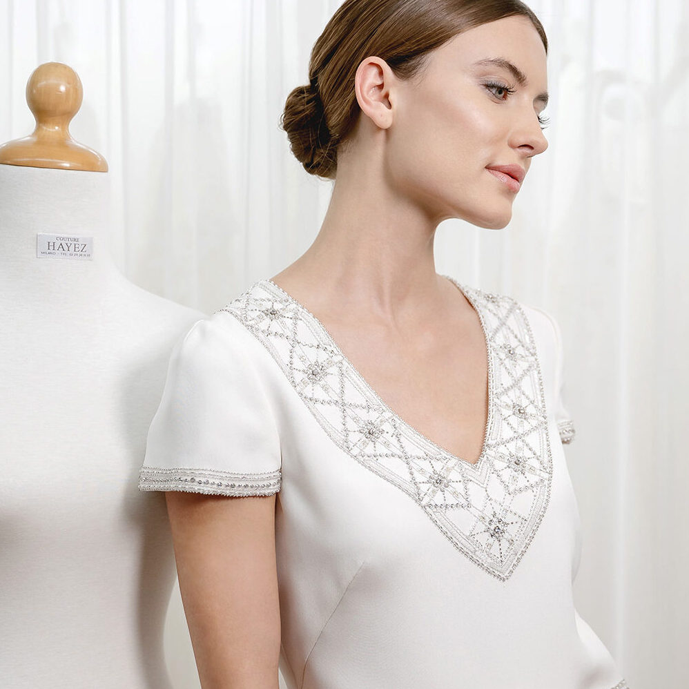 abito da sposa ricamato Couture Hayez Milano modello Serena