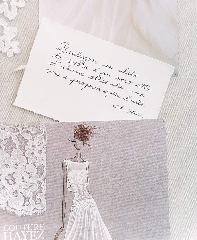 citazione e figurino sposa couture hayez atelier milano