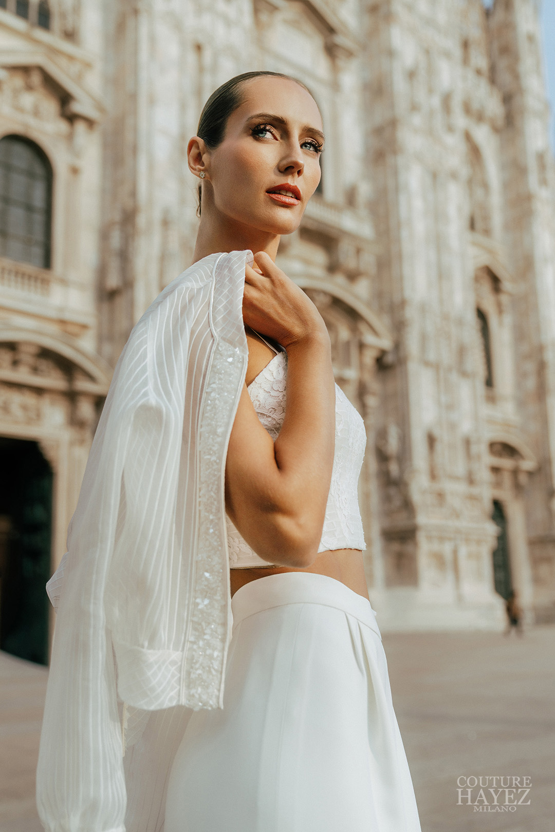 Coprispalle alternativo al bolerino, coprispalle in organza di seta , atelier sposa milano